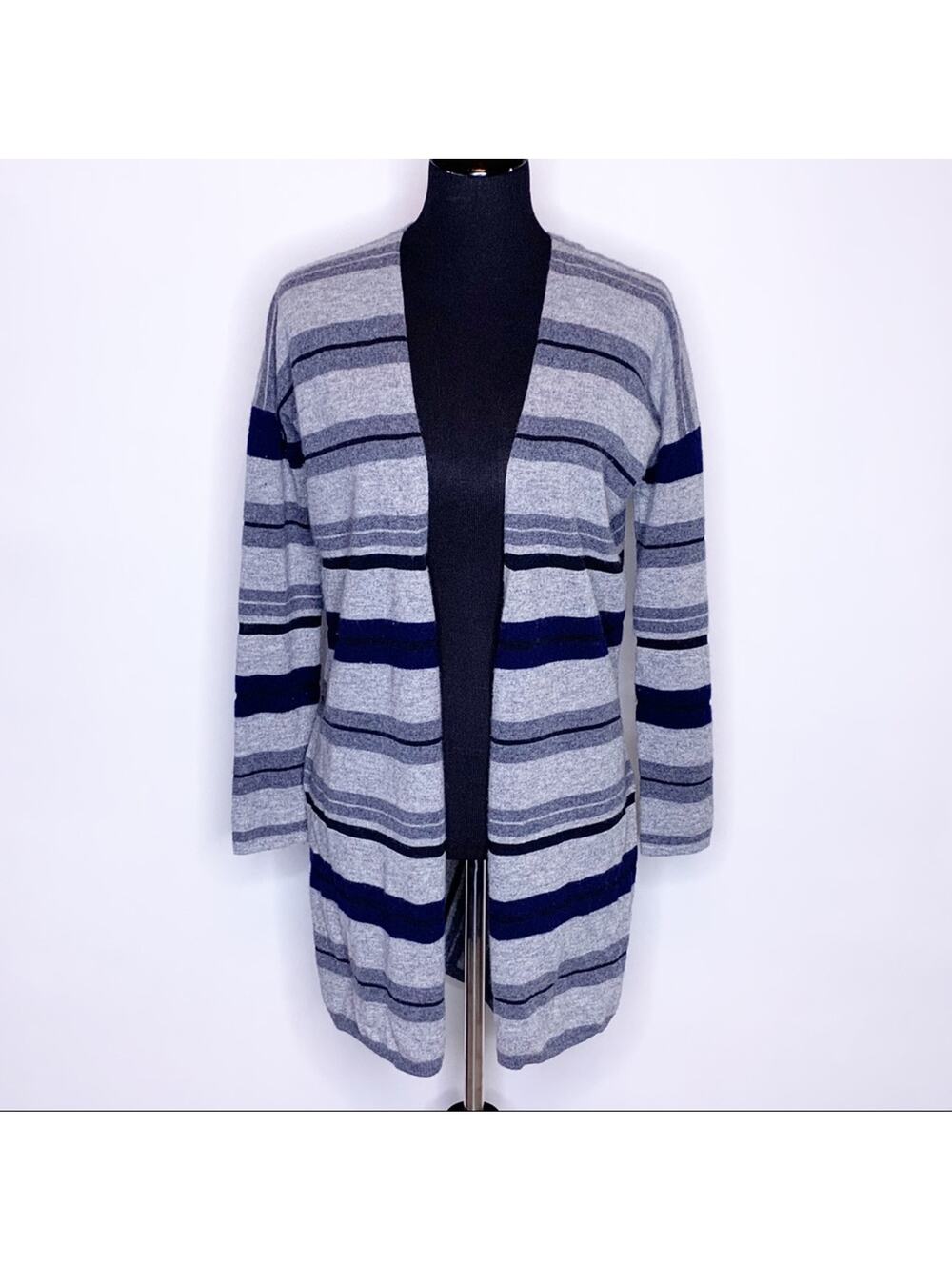 Derek Lam 10 Crosby gray navy striped open front cardigan size Extra Small XS